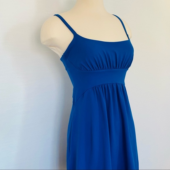 Susana Monaco Royal Bright Blue Fit Flare Milkmaid Ruched Tank Slip Dress - Picture 2 of 5